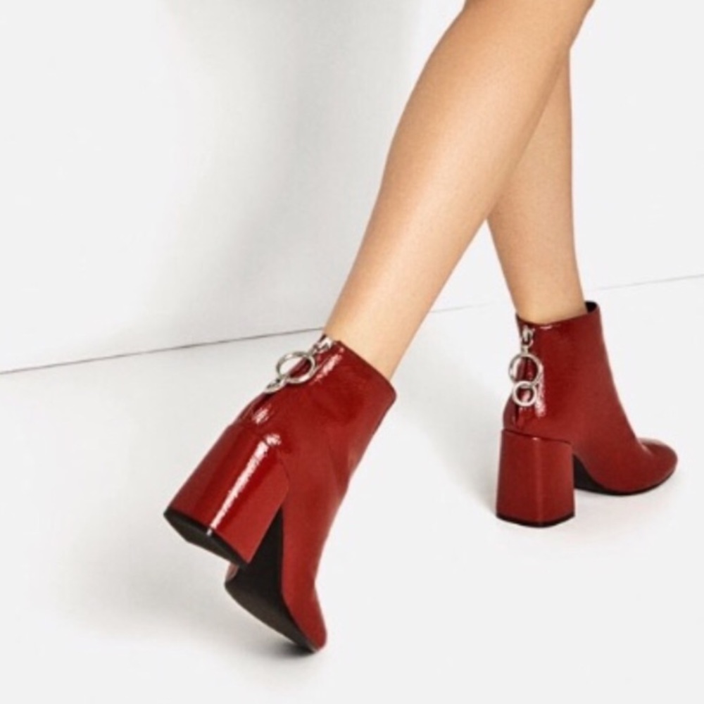 Zara Red patent booties size 39